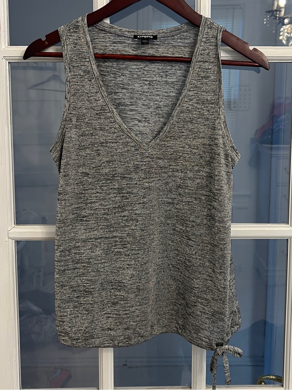 EXPRESS Women’s Gray Heathered V-Neck Side Tie Sleeveless Tank Top S